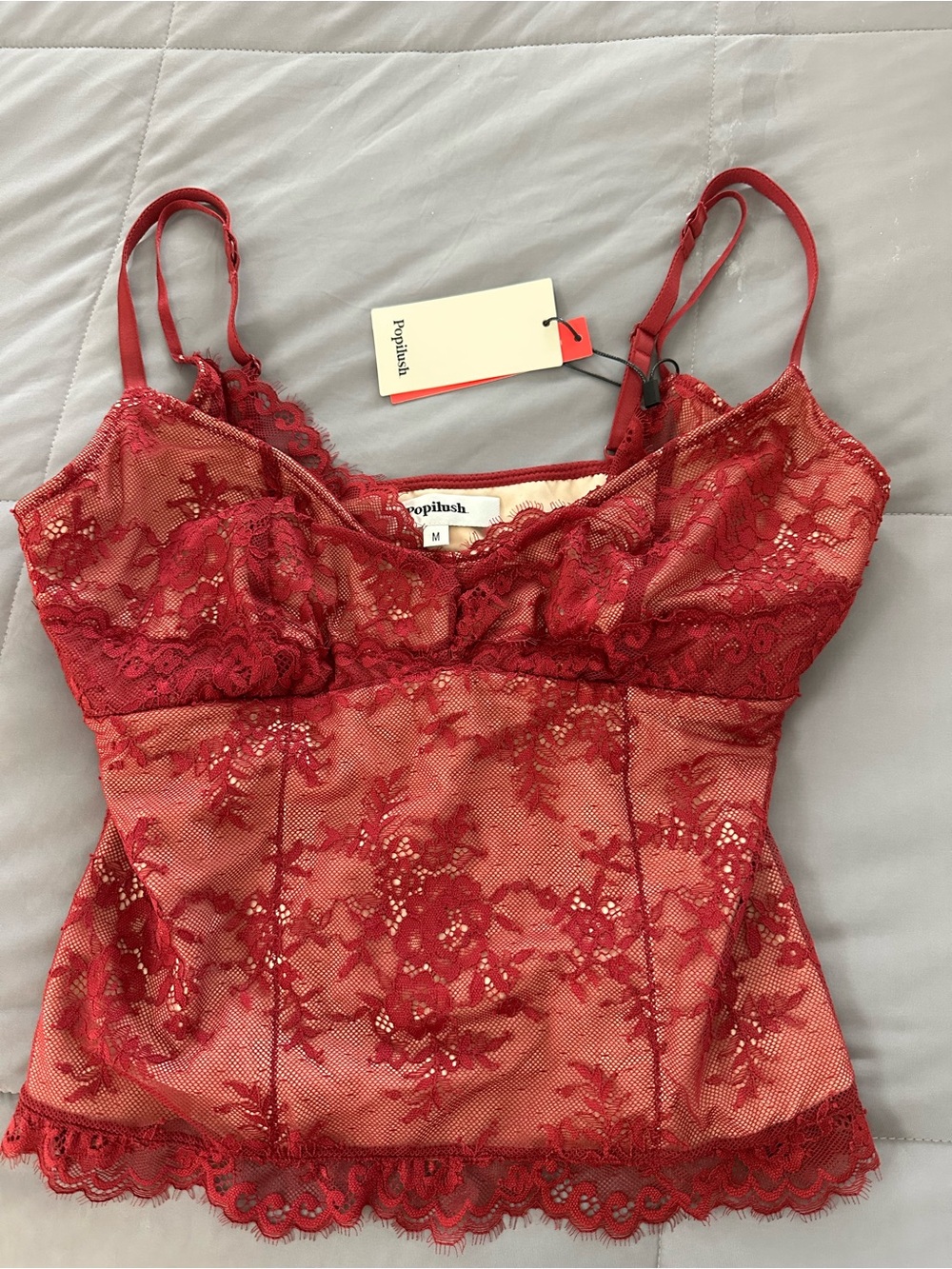 Popilush Red Lace Camisole with Adjustable Straps